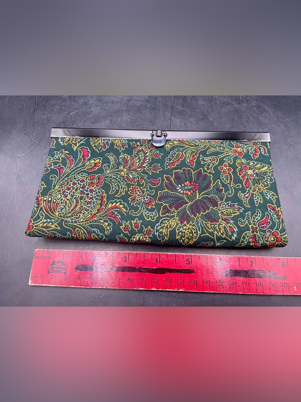 Fabric Floral Paisley Pattern Frame Evening Bag Clutch Passport ID Wallet
